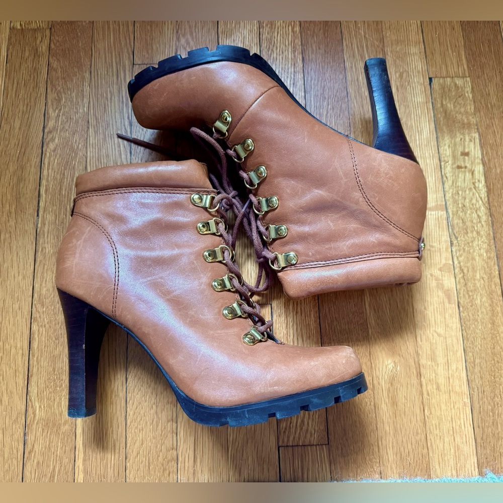 Lauren Ralph Lauren Darby Cognac Leather Boots Size 6.5
